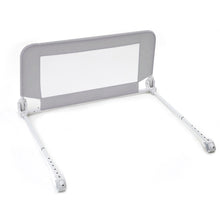 Load image into Gallery viewer, Grey mesh convertible crib bed rail with anchor arms extended, isolated on a blank background.