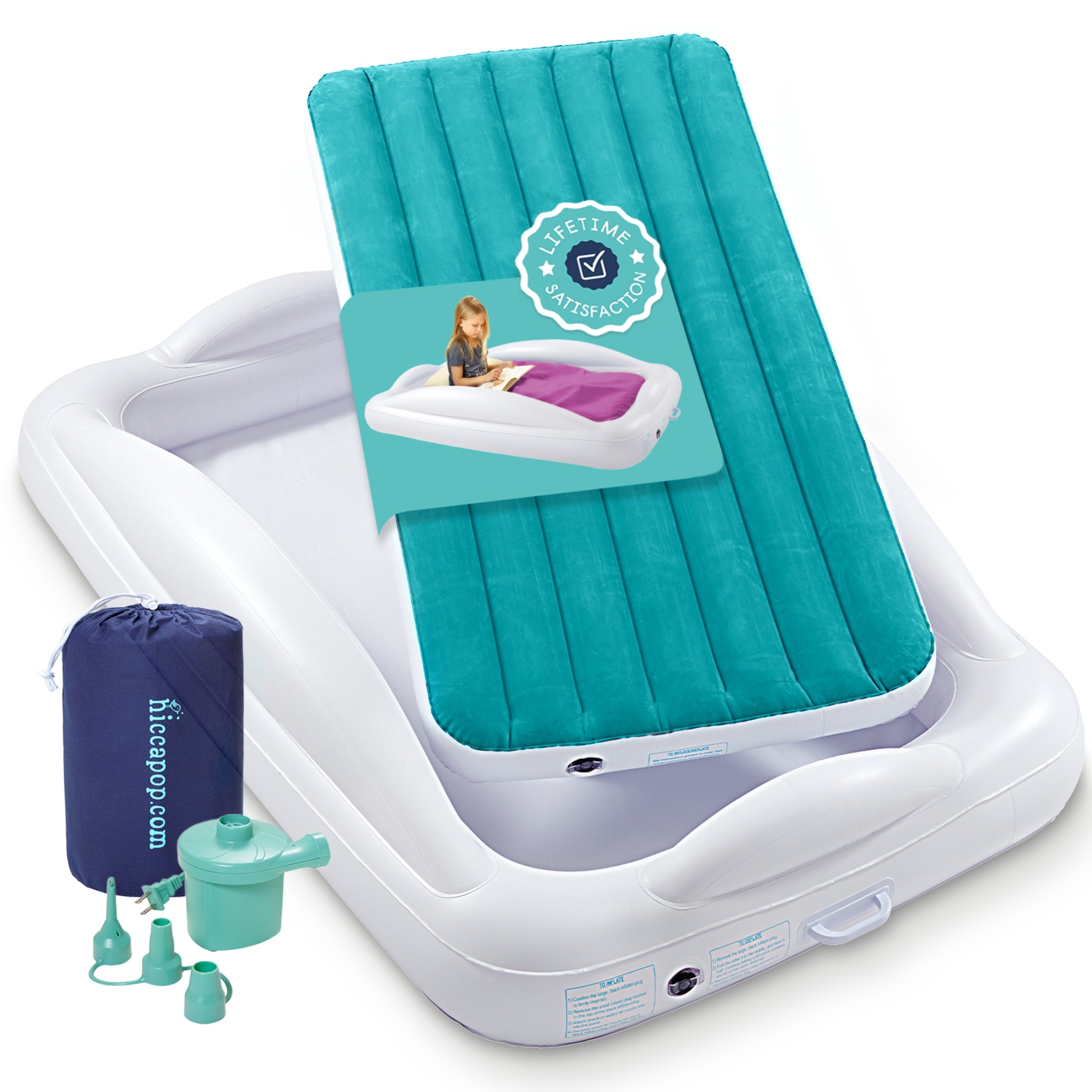 hiccapop Inflatable Toddler Travel Bed with Safety Bumpers [4-Sided], Portable