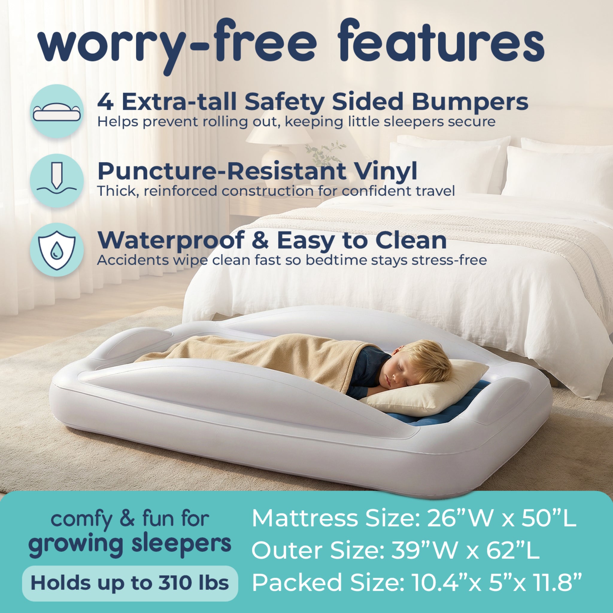 Inflatable Toddler Travel Bed with Safety Bumpers | Hiccapop